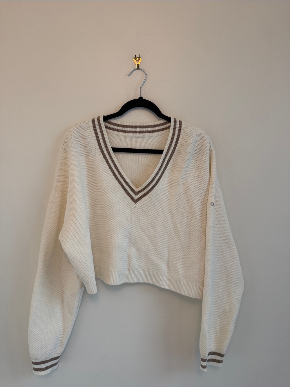 Alo Tennis Club Sweater Knit V-Neck - Ivory/Gravel - SOLD OUT EVERYWHERE